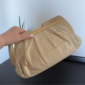 Vintage Judith Leiber cream & gold oversized designer clutch bag